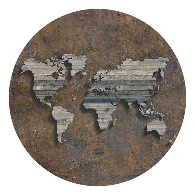 Verdenskort tapet Wooden Grid World Map