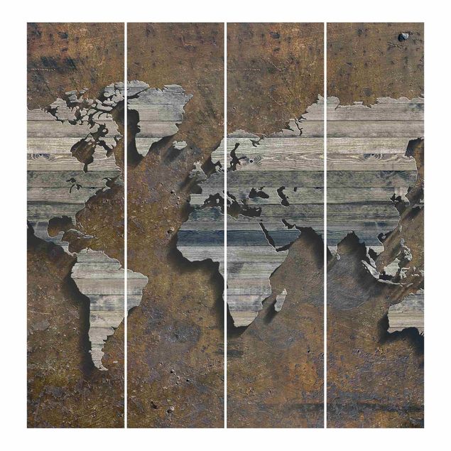 Panelgardiner træ-  og stenlook Wooden Grid World Map