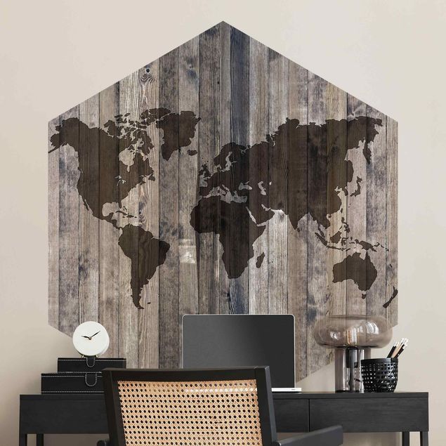Moderne tapet Wooden World Map