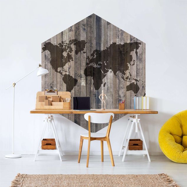Tapet verdenskort Wooden World Map