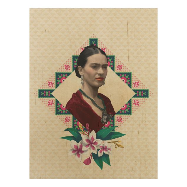 Prints på træ blomster Frida Kahlo - Flowers And Geometry