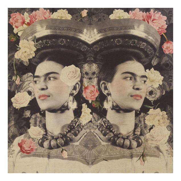 Prints på træ blomster Frida Kahlo - Flower Flood