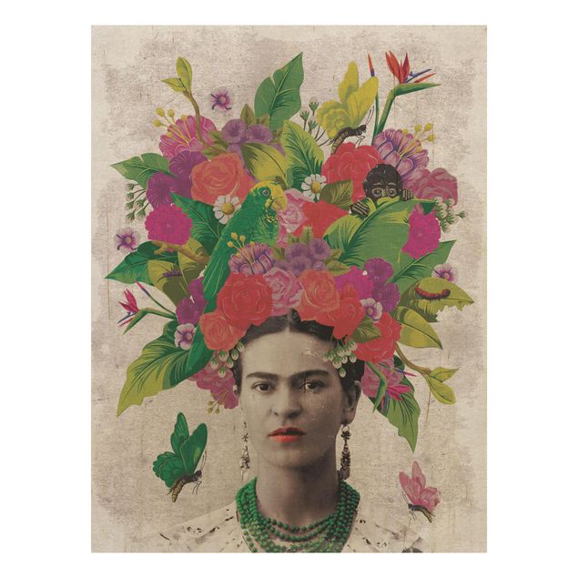 Prints på træ blomster Frida Kahlo - Flower Portrait