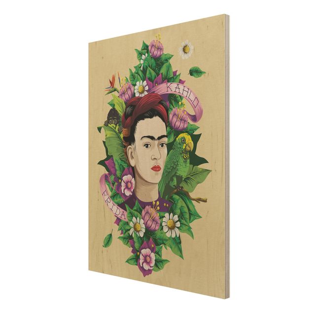 Prints på træ ordsprog Frida Kahlo - Frida, Monkey And Parrot