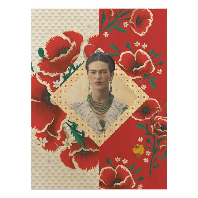 Prints på træ blomster Frida Kahlo - Poppies
