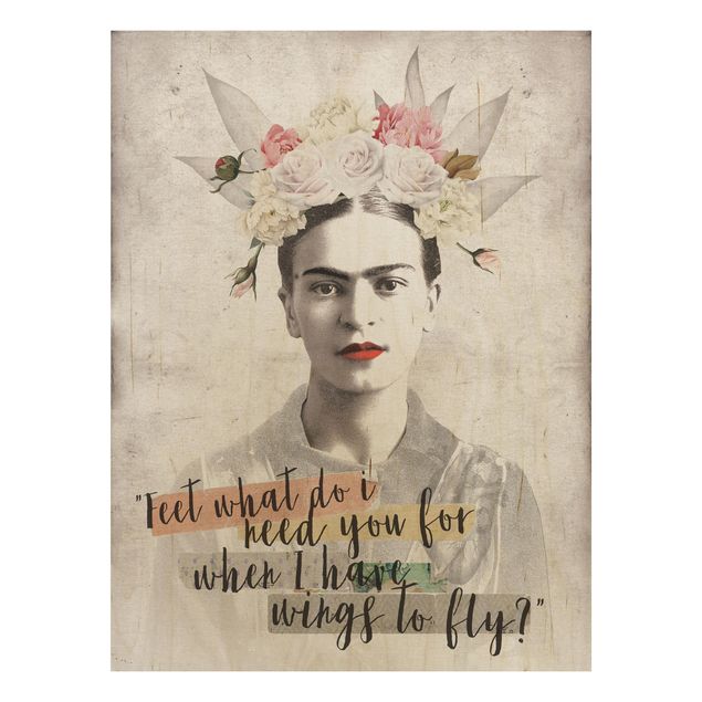 Prints på træ blomster Frida Kahlo - Quote