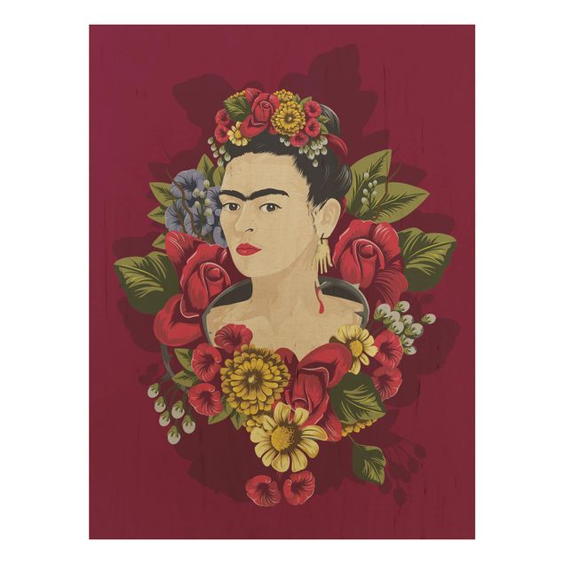 Prints på træ blomster Frida Kahlo - Roses