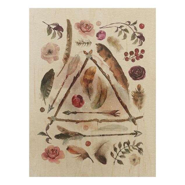 Prints på træ vintage Found Objects - Watercolour