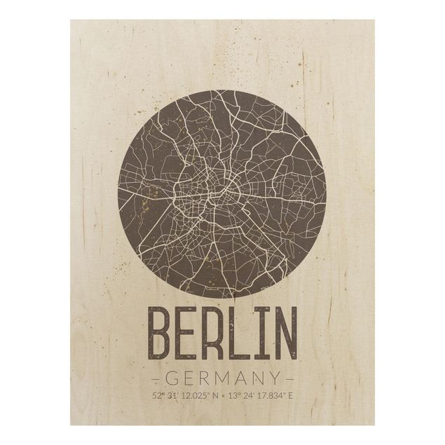 Prints på træ ordsprog City Map Berlin - Retro