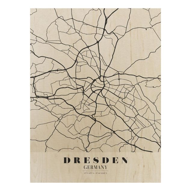 Prints på træ ordsprog Dresden City Map - Classical