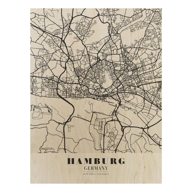 Prints på træ ordsprog Hamburg City Map - Classic
