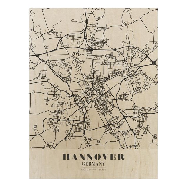 Prints på træ ordsprog Hannover City Map - Classic