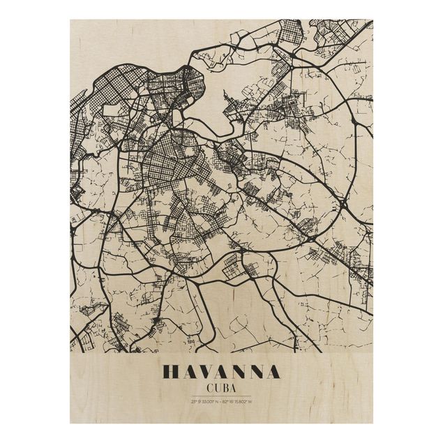 Prints på træ ordsprog Havana City Map - Classic