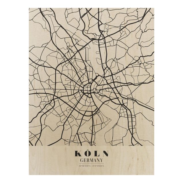 Prints på træ ordsprog Cologne City Map - Classic