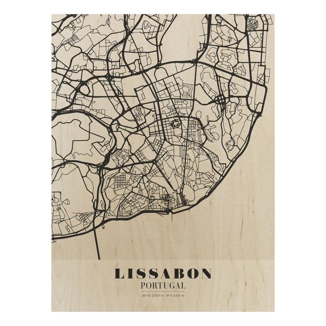 Prints på træ ordsprog Lisbon City Map - Classic