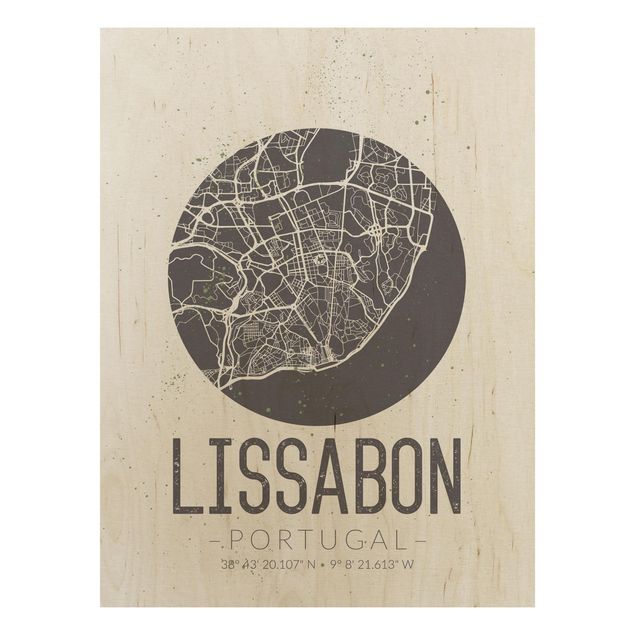 Prints på træ ordsprog Lisbon City Map - Retro