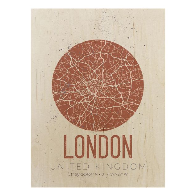 Prints på træ ordsprog City Map London - Retro