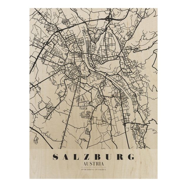 Prints på træ ordsprog Salzburg City Map - Classic