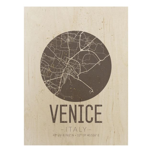 Prints på træ ordsprog Venice City Map - Retro