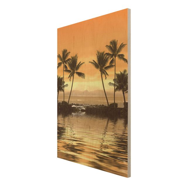 Prints på træ landskaber Caribbean Sunset I
