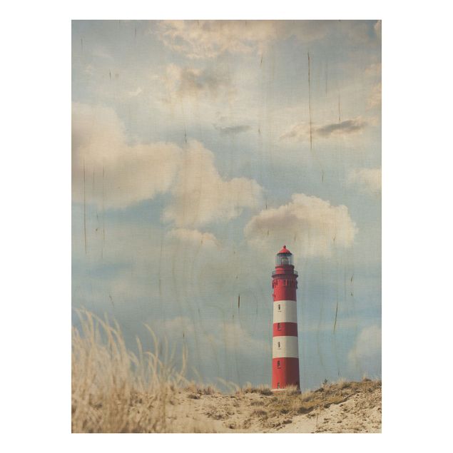 Prints på træ landskaber Lighthouse Between Dunes