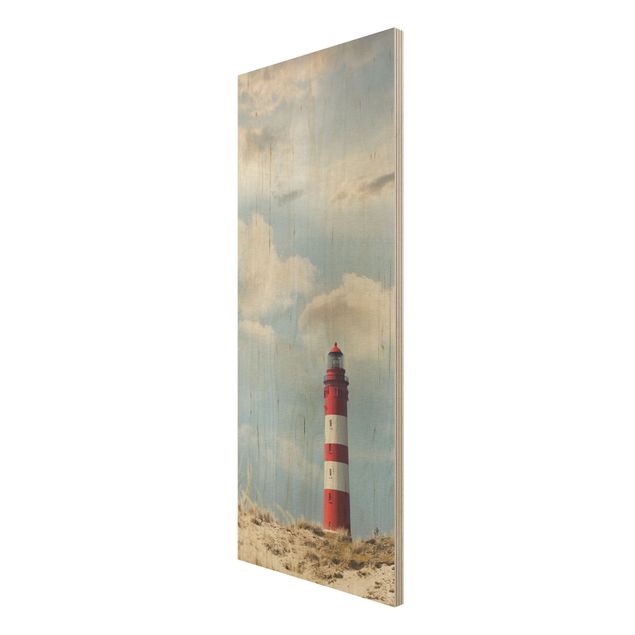 Prints på træ strande Lighthouse Between Dunes