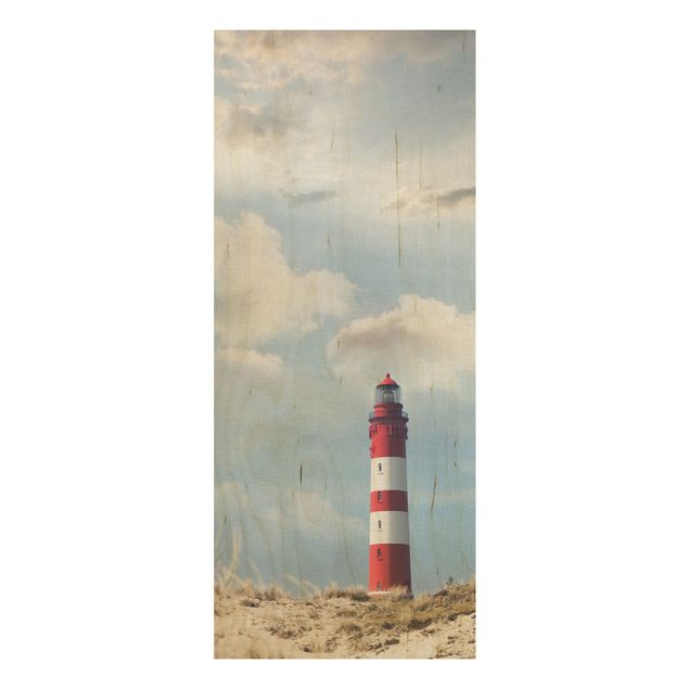 Prints på træ landskaber Lighthouse Between Dunes