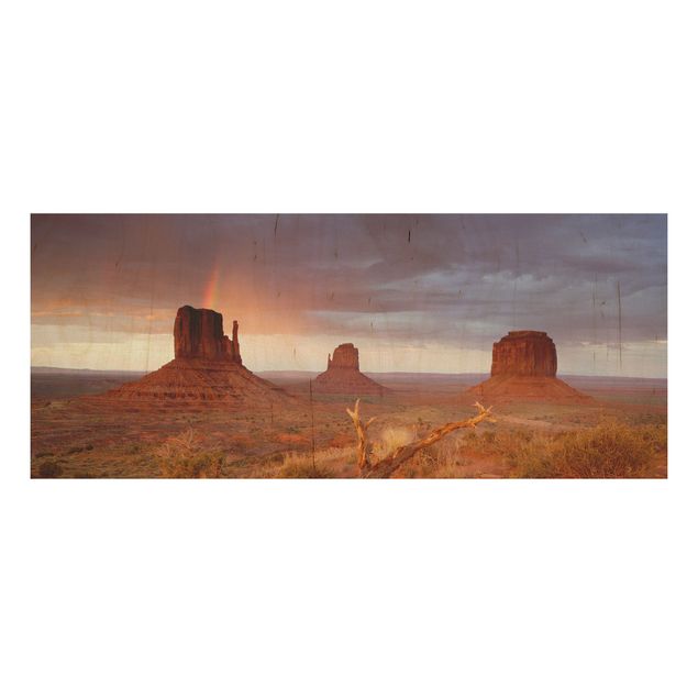 Prints på træ landskaber Monument Valley At Sunset