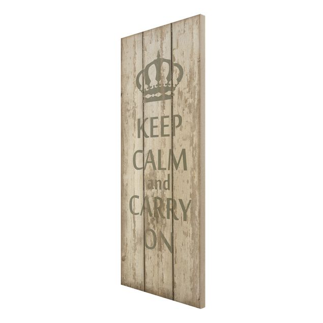 Prints på træ vintage No.RS183 Keep Calm And Carry On