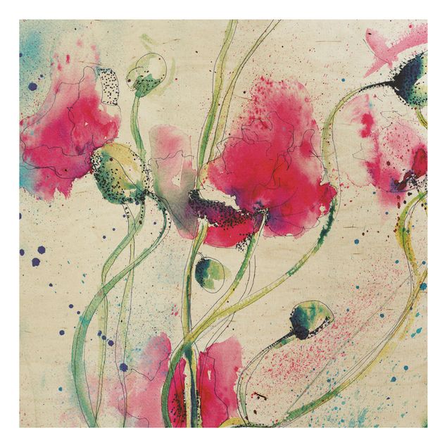 Prints på træ blomster Painted Poppies