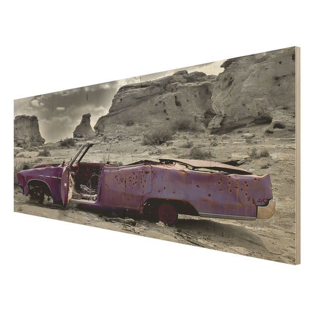 Prints på træ vintage Pink Cadillac
