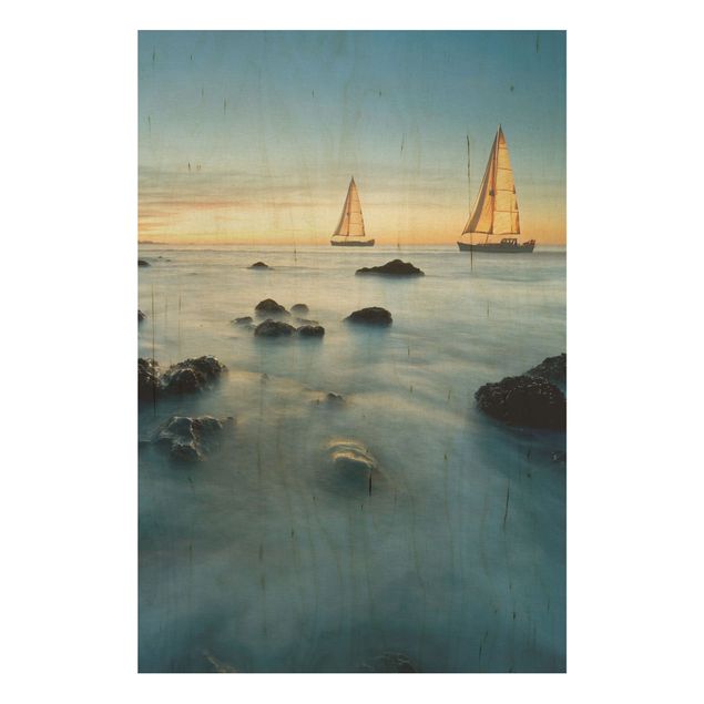 Prints på træ landskaber Sailboats On the Ocean