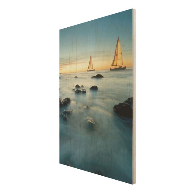 Prints på træ strande Sailboats On the Ocean