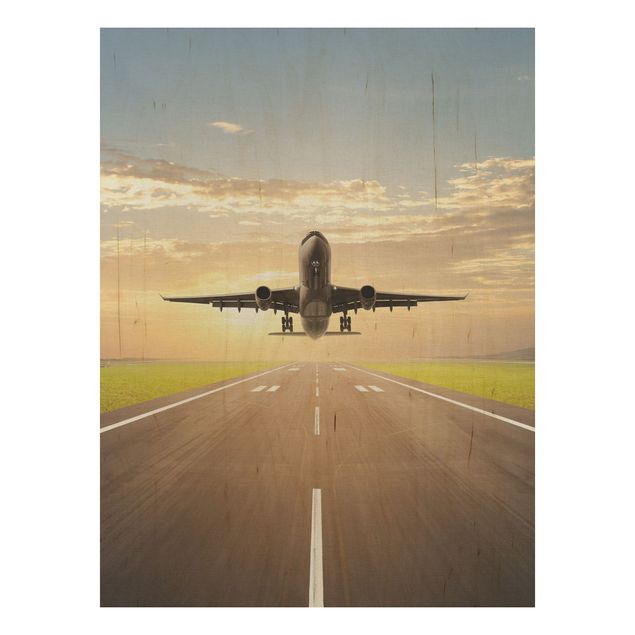 Prints på træ landskaber Airplane Taking Off