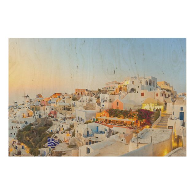 Prints på træ landskaber Bright Santorini