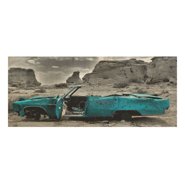 Prints på træ landskaber Turquoise Cadillac