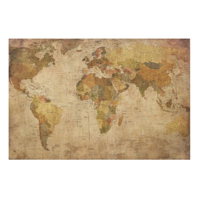 Prints på træ vintage World map