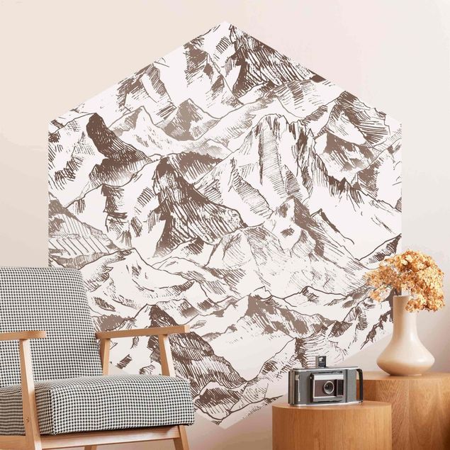 Fototapet bjerge Illustration Mountain Landscape Sepia