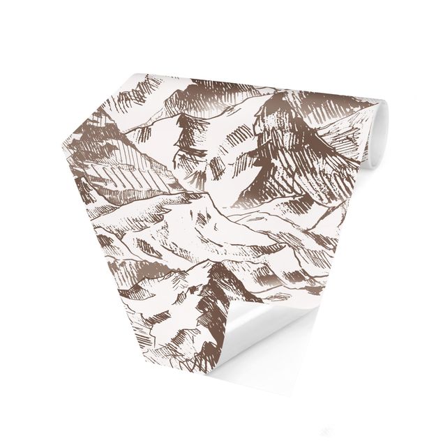 Sekskantede Tapeter Illustration Mountain Landscape Sepia
