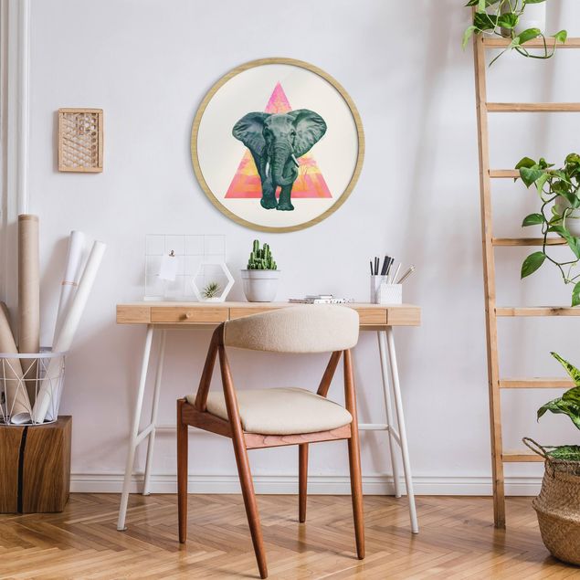 Indrammede plakater dyr Illustration Elephant Triangle Drawing Background