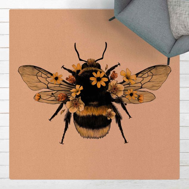 Moderne tæpper Illustration Floral Bumblebee