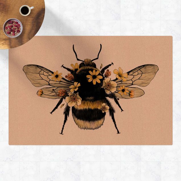 Kork måtter Illustration Floral Bumblebee