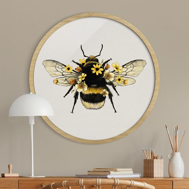 Indrammede plakater dyr Illustration Floral Bumblebee