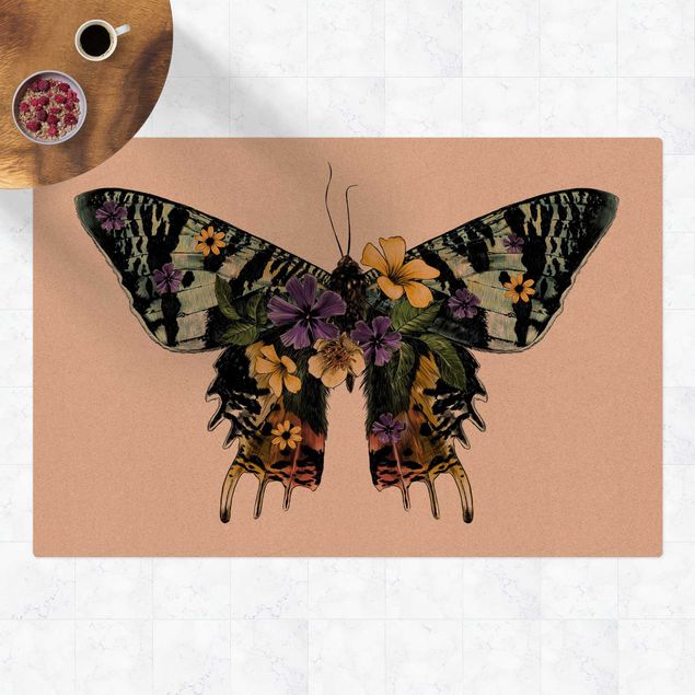 moderne gulvtæppe Illustration Floral Madagascan Butterfly