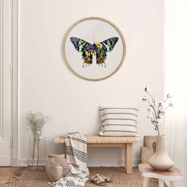 Indrammede plakater dyr Illustration Floral Madagascan Butterfly