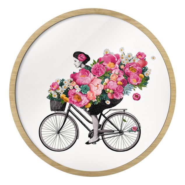 Billeder lyserød Illustration Woman On Bicycle Collage Colourful Flowers