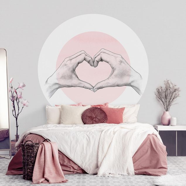 Moderne tapet Illustration Heart Hands Circle Pink White