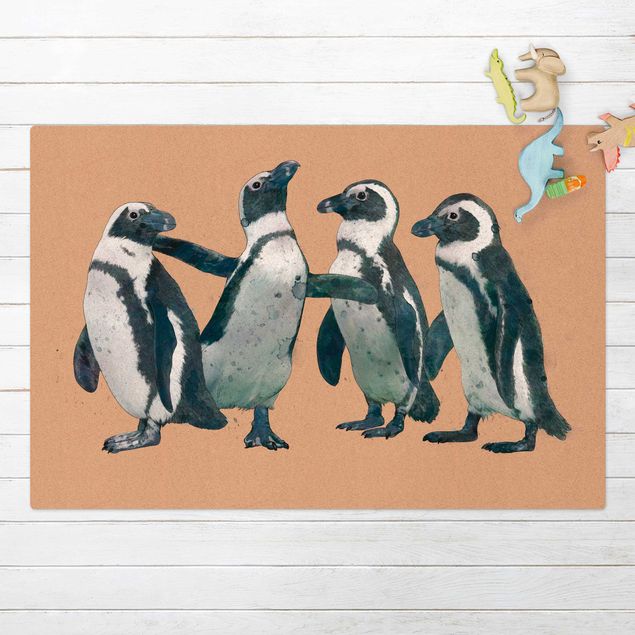 Kork måtter Illustration Penguins Black And White Watercolour