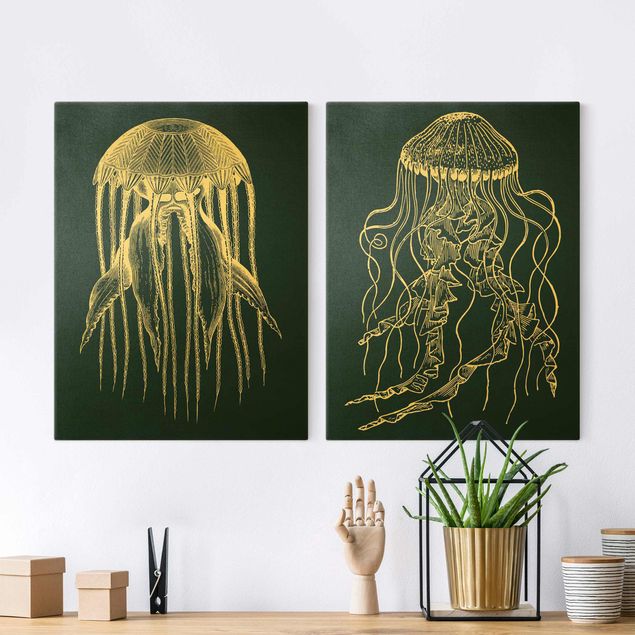 Billeder på lærred fisk Illustration Jellyfish Duo