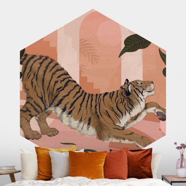 køkken dekorationer Illustration Tiger In Pastel Pink Painting